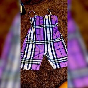 Purple and Black Plaid Jumpsuit with Sleeveless Design